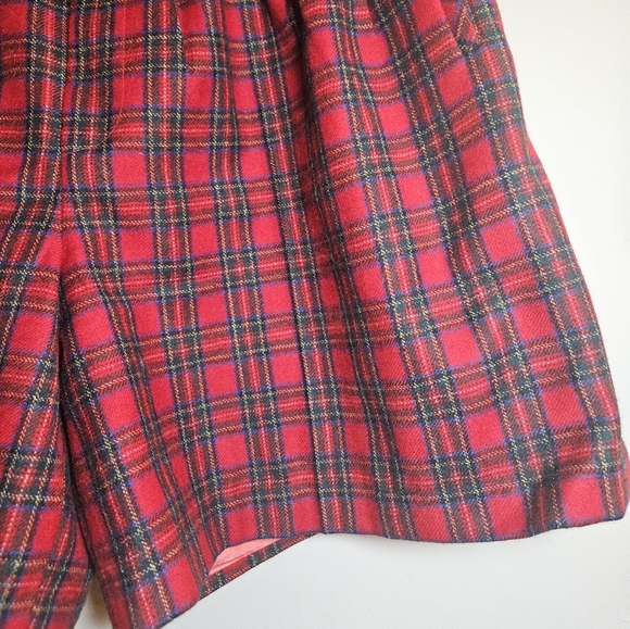 80s Vintage Gorgio Red Christmas Plaid Tartan Wool High Rise Shorts 10 27" Punk - Picture 3 of 16